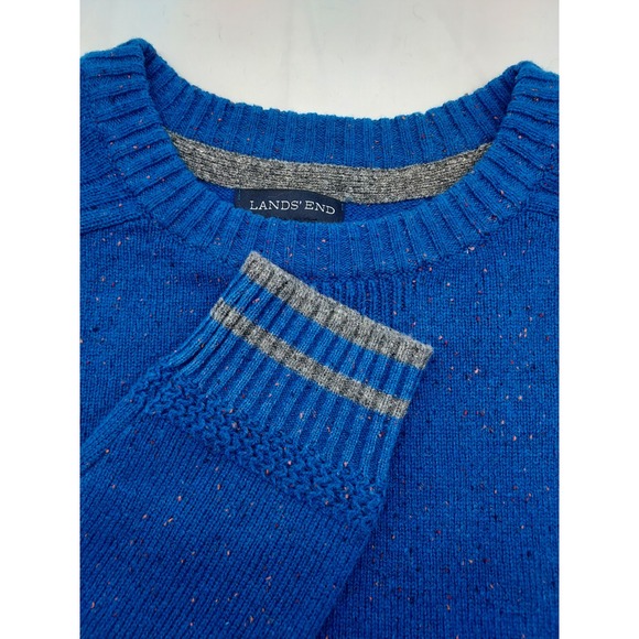 Lands' End Men's Blue Wool Crewneck Sweater with Speckled Design - Size L - Picture 1 of 7